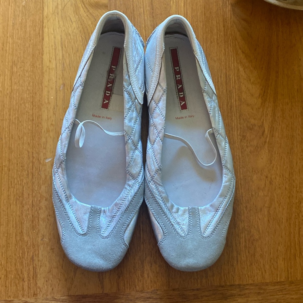 Prada Argento Ballerina Flats 39/5, silver/8.5